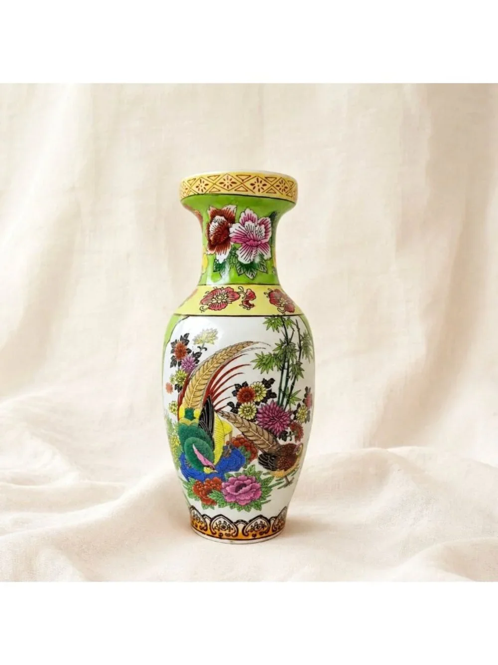 James Alex Chinoiserie Vase Asian Style Porcelain Pheasant Floral Home Decor